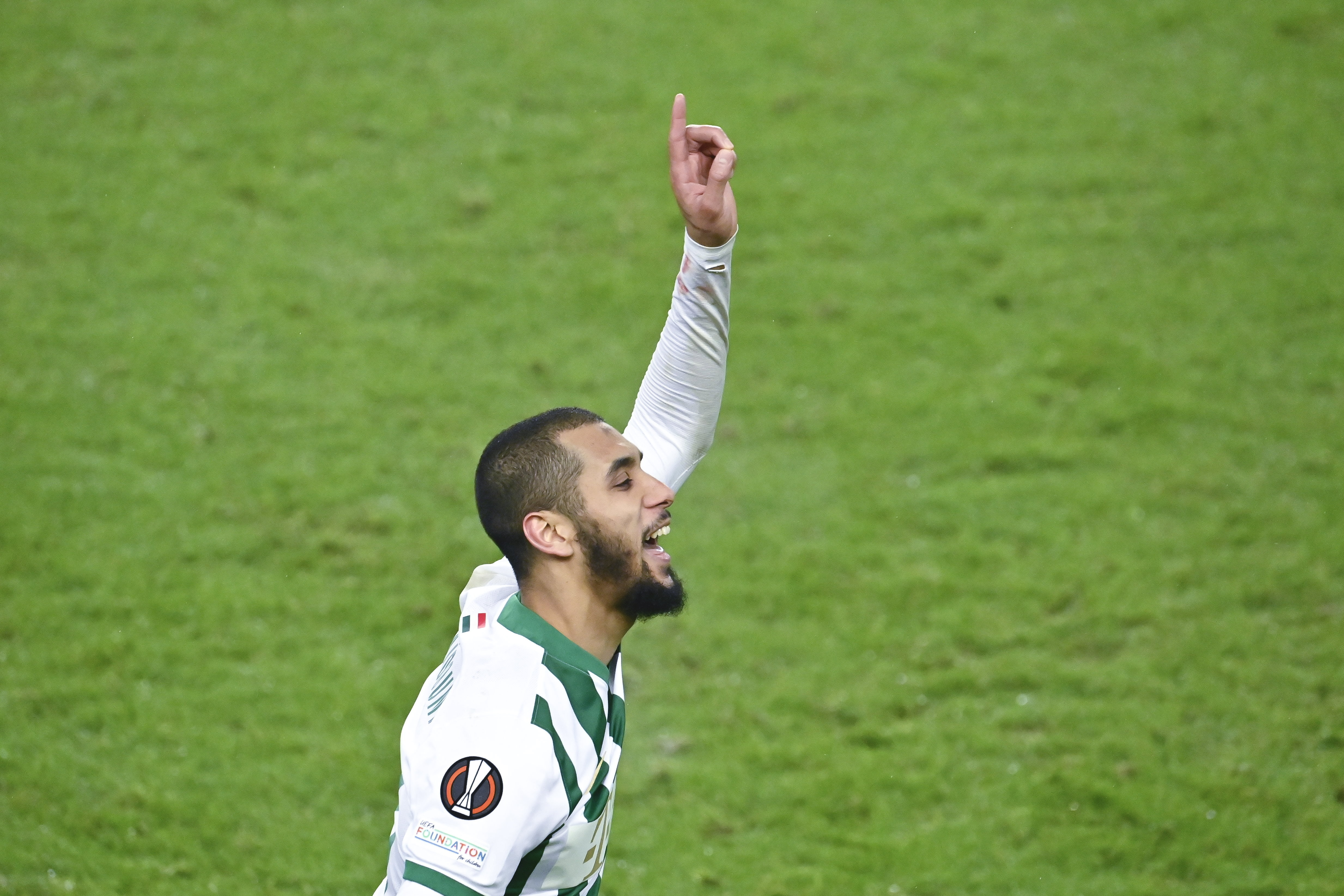 A képen: Aissa Laidouni, a ferencvárosi gól szerzője az Európa-liga csoportkörében, a G csoport hatodik fordulójában játszott mérkőzésen a Groupama Arénában 2021. december 9-én. Ferencváros-Bayer Leverkusen 1-0. Fotó: MTI/Koszticsák Szilárd